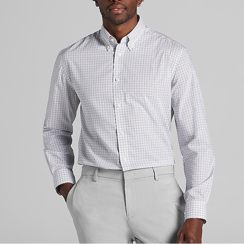 Joseph Abboud | Men’s Non-Iron Blue White Checkered Dress Shirt | 17 1/2 • 34/35